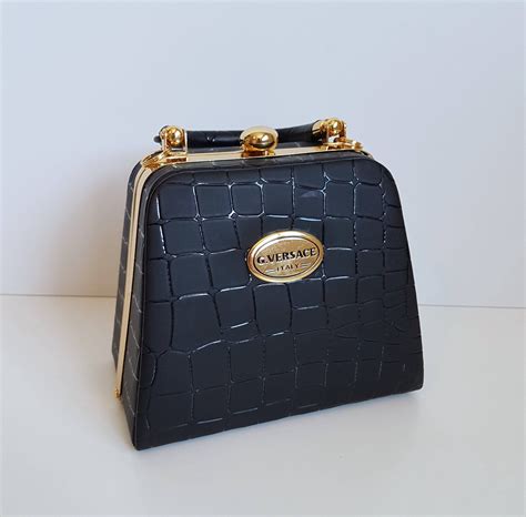 versace vintage black purse|versace black gold handbag.